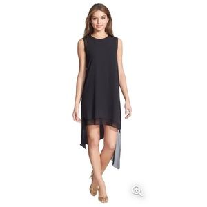 BCBG Asymmetrical High Low Chiffon Layered in Dress Black